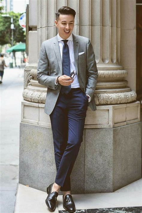 navy chinos grey jacket